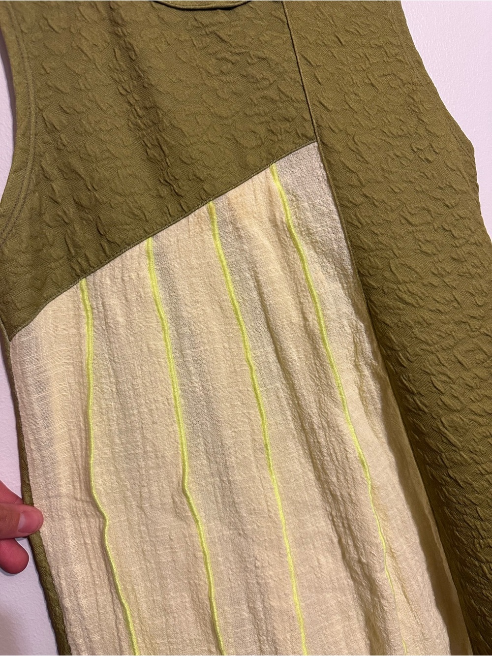 Lanoosh Olive Green + Yellow Stripe Sleeveless Dress - Picture 2 of 7